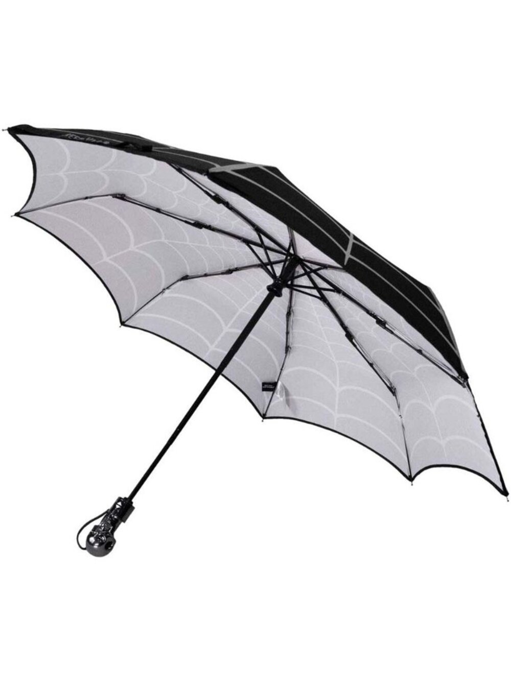 Kreepsville Metal Skull Handle Black Rain or Shade Spiderweb Umbrella NWT - Picture 2 of 5